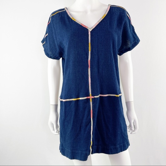 Madewell Size S Navy Blue Short Sleeve Crinkle Cotton ISADORA Easy Dress - Picture 4 of 11